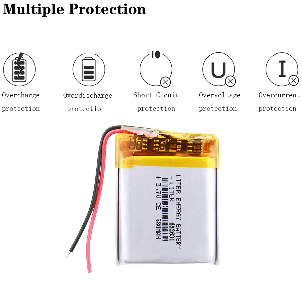 3.7V 530mAH 652631 652530 polymer lithium ion / Li-ion battery for GPS,mp3,mp4,mp5,dvd,bluetooth,model toy mobile bluetooth