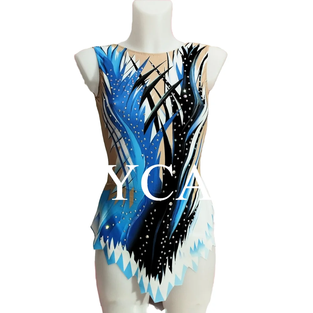 JoyCan Rhthmic Gymnastics Leotards Girls Women Blue Spandex Elegant Dance Wear for Competitiion