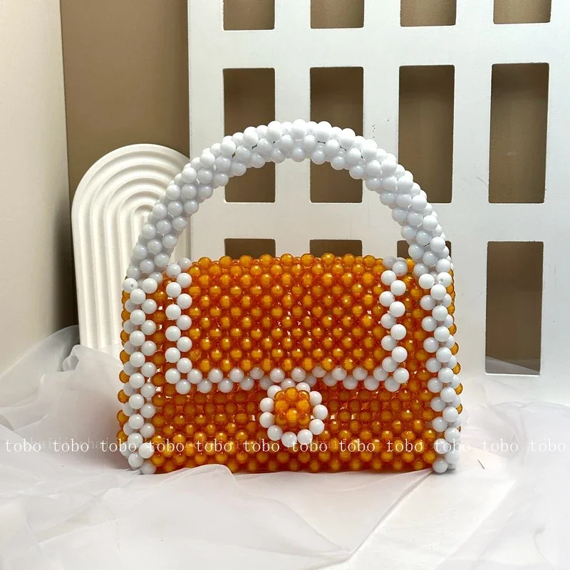 SHINE Homemade Original Flap Pockets Ladies Evening Party Purse Contrasting Color Beaded Woven Luxury Designer Banquet Handbag