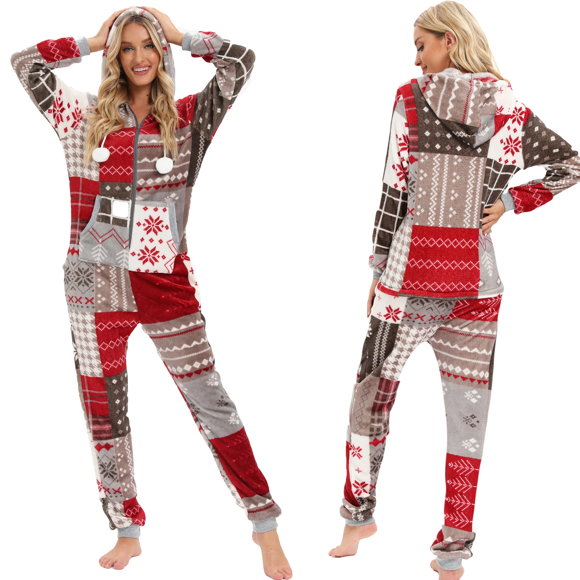 

Зимние теплые комбинезоны с принтом, пижамы, женские комбинезоны, фланелевая одежда для сна, пижамы на молнии с капюшоном для женщин, версия для туалета, домашняя одежда