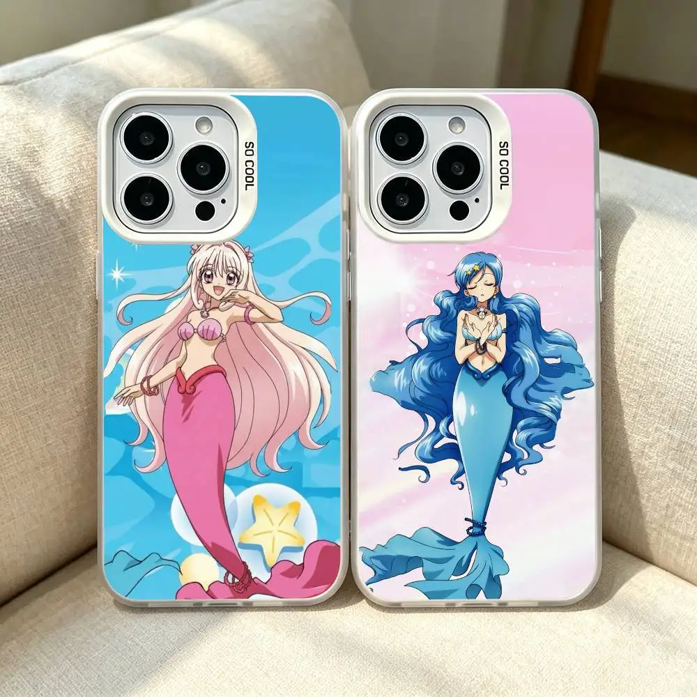 Funda para Teléfono Mermaid Melody Pichi Pichi -Pitch para iPhone 11 12 13 14 15 16 17 Pro Max Plus, blanca y plateada
