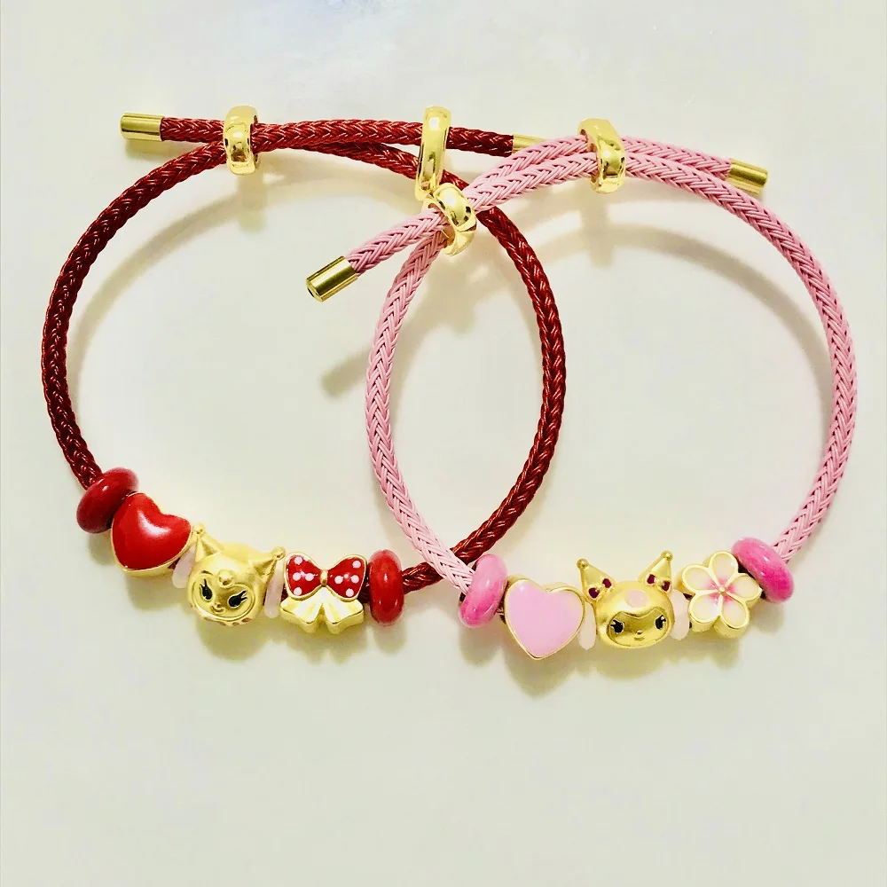 New Culomi Bracelet Anime Sanrio Gilded Kulomi Bow Heart Steel Wire Woven Bracelet Men's and Women's Fashion Jewelry Gifts