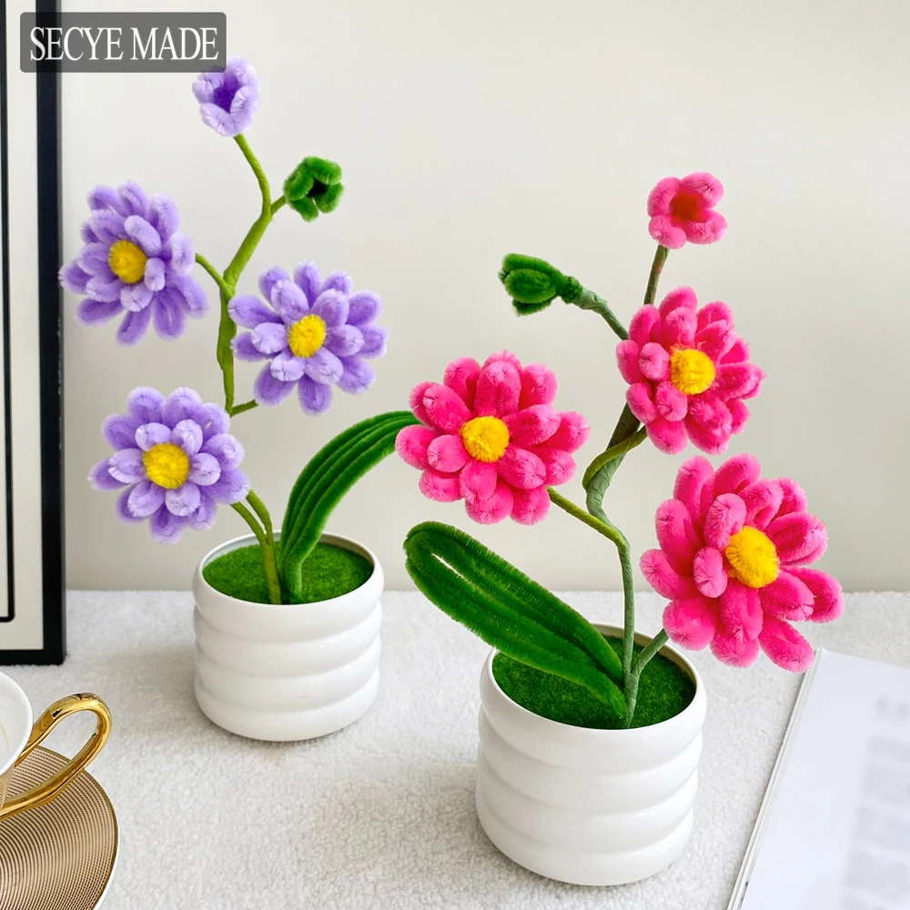 

Handmade Chenille Stem Small Flower Artificial Potted Plant Creative Car Mounted Bonsai Bedroom Decoration Gift for Children L59