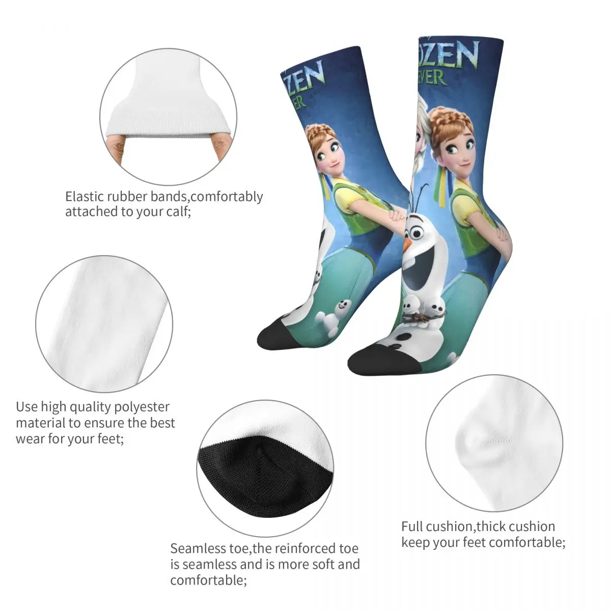 Chaussettes gothiques coordonnantes Elsa Anna Frozen pour hommes et femmes, bas de planche à roulettes respirants, chaussettes graphiques d'hiver