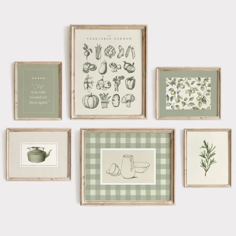 1pc frameless Art Sage Green Kitchen Decor Vintage Onion Carrot Print Farmhouse Botanical Poster Dining Room Minimalist Vegetabl