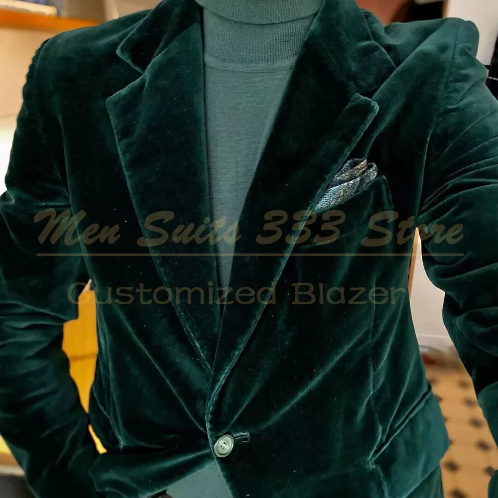 

Elegant Men's Suits Chic Green Velvet One Button Notch Lapel Blazer Slim Fit 1 Piece Jacket Outfits Male Clothing Costume 2025