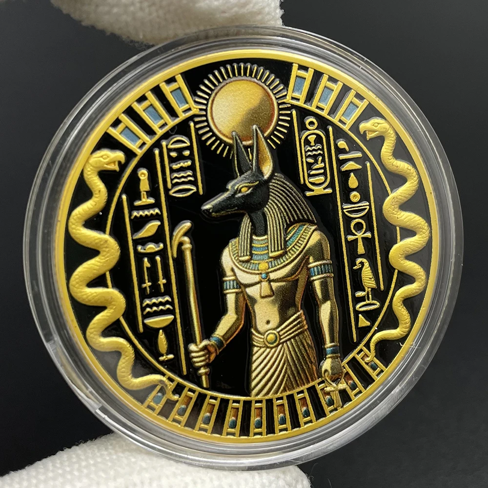 ‌Ancient Egyptian Mythology God Anubis Challenge Coin Sacred Scarab Beetle Commemorative Gold-Plated Coin Collection view 4