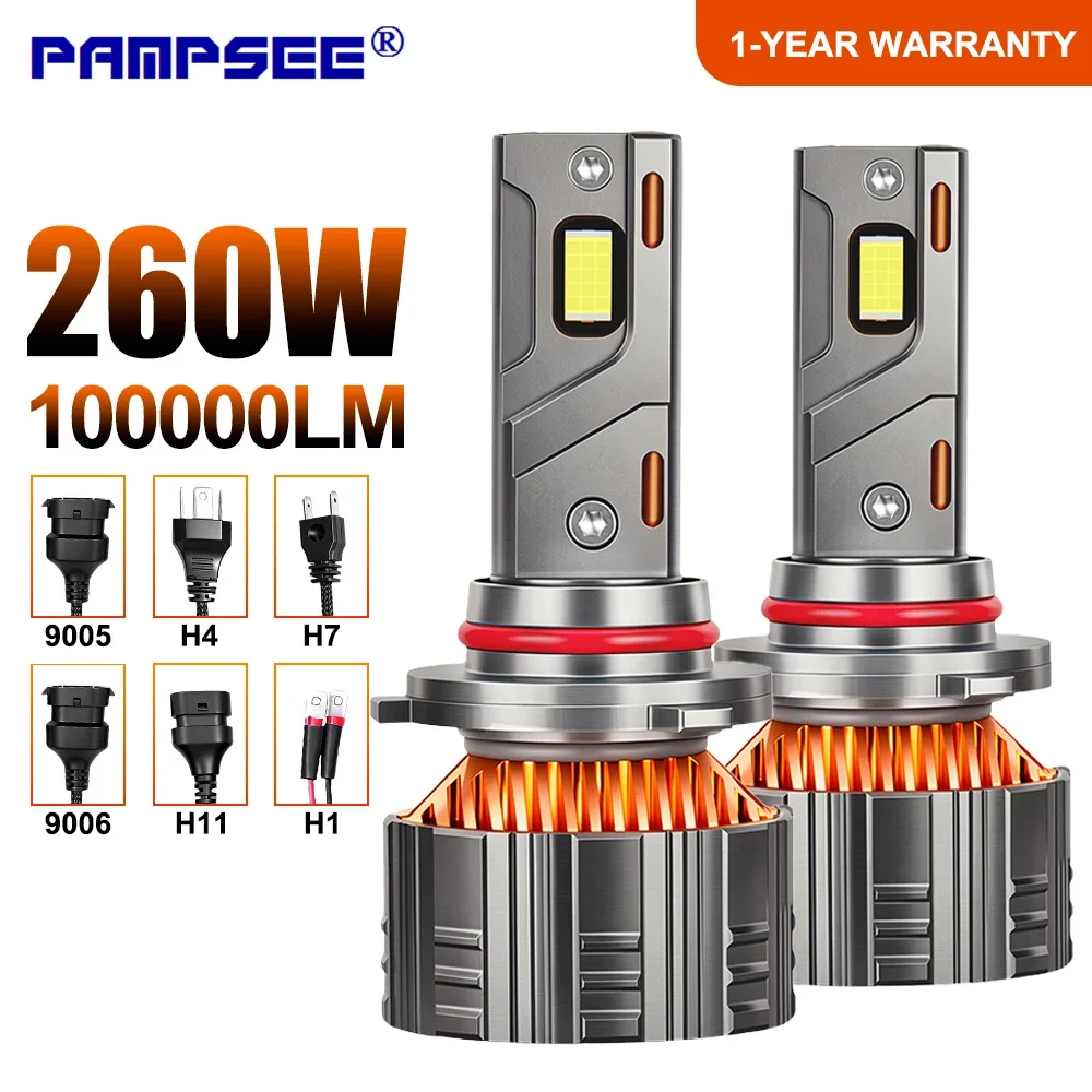 2PCS Upgrade LED Headlight Bulbs High Low Beam 260W 6000K 9005/HB3 9006/HB4 H7 H11 H4 H1 Car LED Headlights High Power Auto Lamp