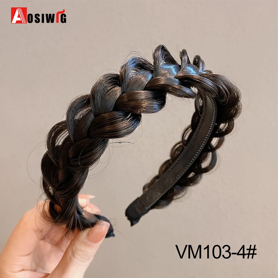 AOSI 1PC Synthetische Damen Haar Breite Fishbone Zöpfe Nicht-slip Stirnband Handgemachte Retro Stirnband Styling Kopfbedeckungen Zubehör – Detail 17