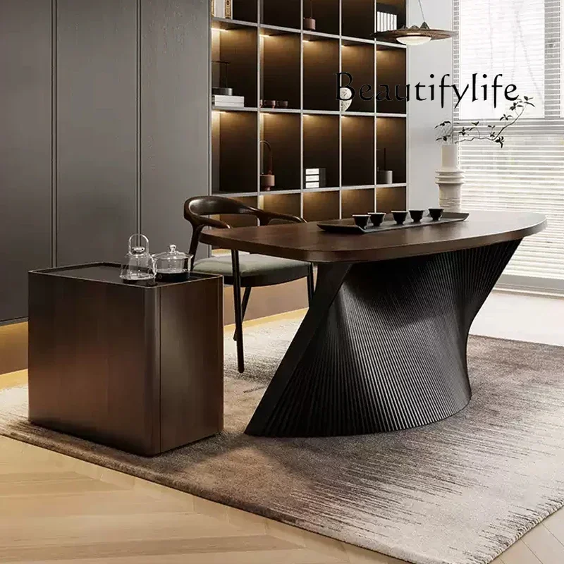 R Italian Light Luxury Solid Wood Desk Modern Office Boss Table Luxury Retro Desk Study Computer Desk Art