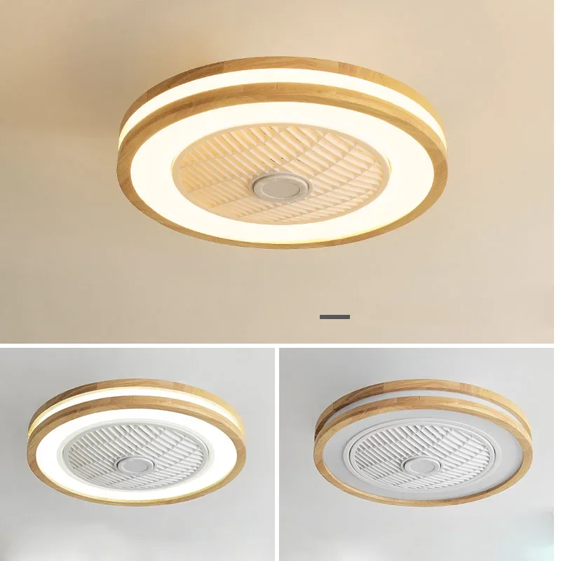 Wood Ceiling Fans Remote Control 110V 220V Round Led Fan Living Bedroom 20Inch Simple Modern Ceiling Ventilator Lighting