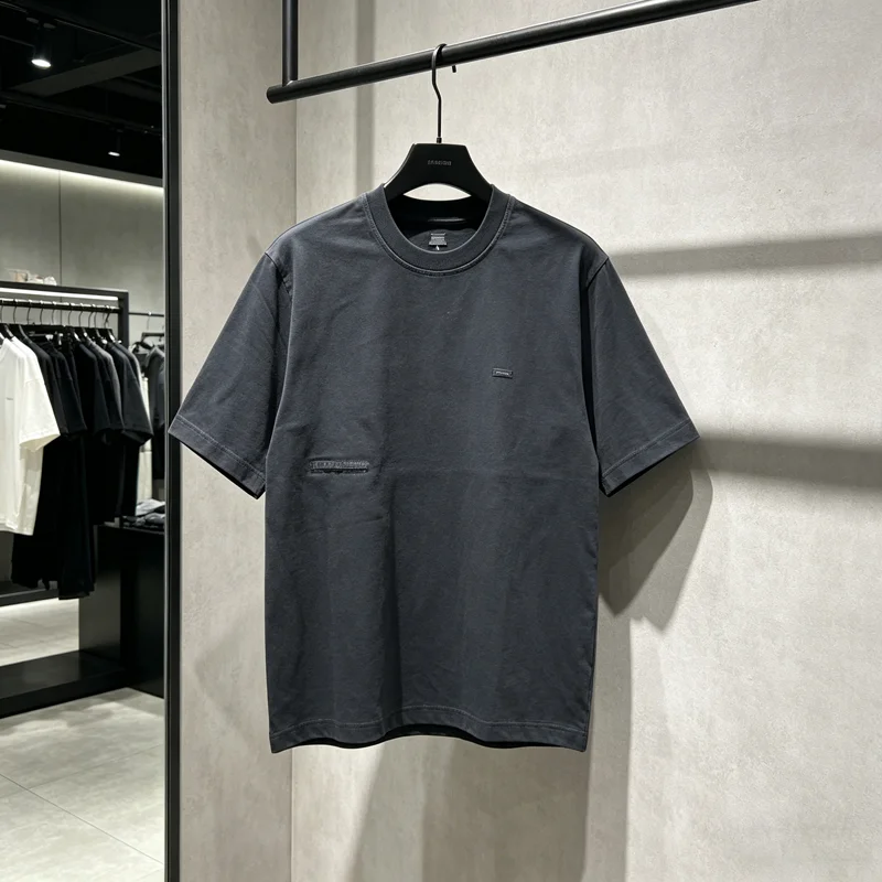 Chest Embroidery Label NBHD Washed Distressed T Shirt Solid Color Men Women Classic Collar Print Tag Short Sleeve Loose T-shirt