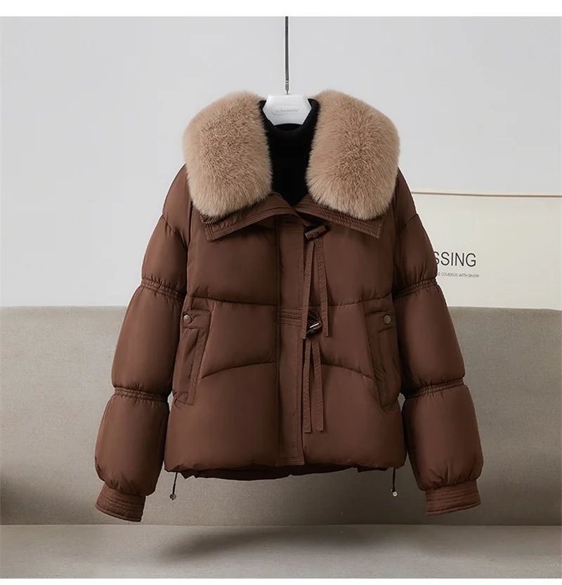 New Winter Down Cotton-padded Jacket Women's Short Parkas Big-fur-collar Outerwear Streetwear Lady Loose Warm Thicken Tops