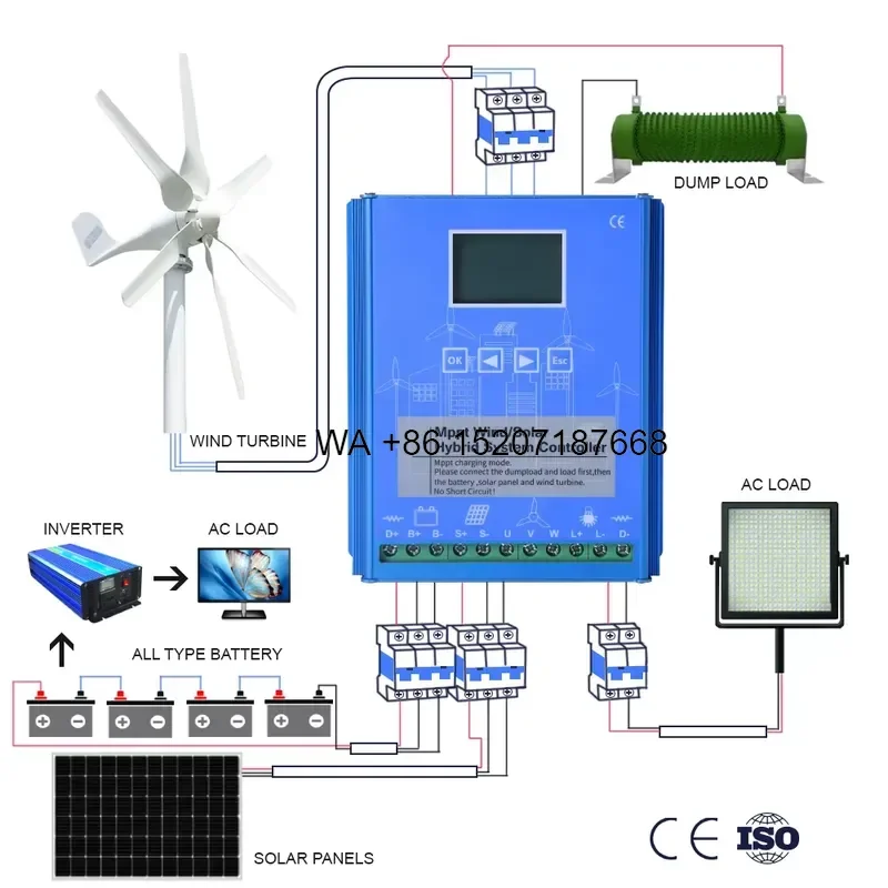 Wmwmnu 5KW 10KW 15KW 20KW MPPT Wind Solar Charge Controller 5000W 12V 24V 48V Hybrid Regulator for Wind Turbine Windmill