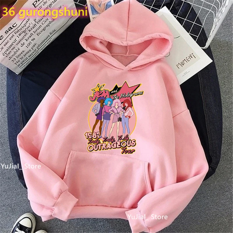 Jem And The Holograms Star Graphic Printed Cap Hoodies Women Hip Hop Music Lover Sweatshirt Girls Winter Spring Autumn Coat