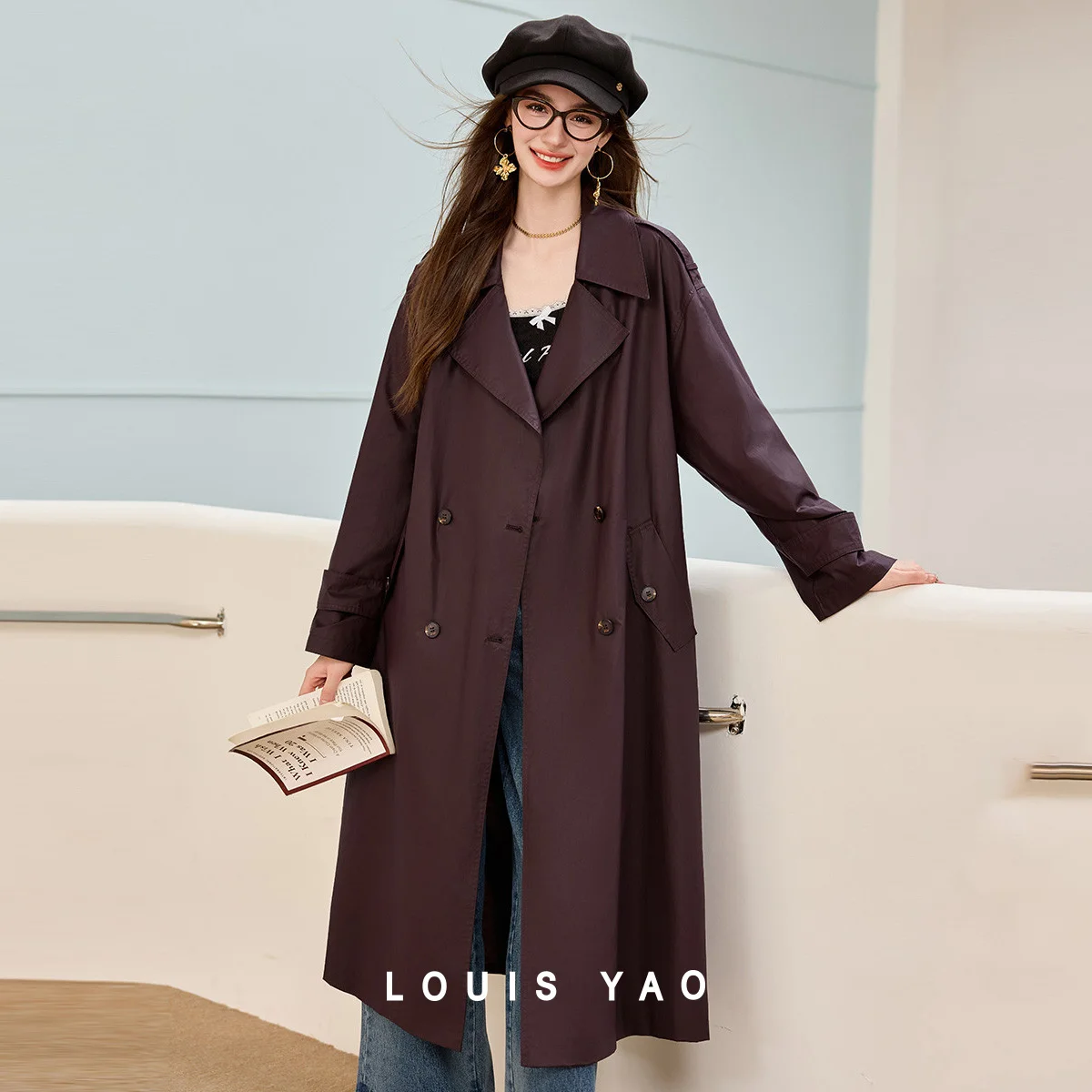 

LOUIS YAO 100% Cotton Women's Trench Coat 2025 Autumn Relaxed Lazy Commuting Solid Color Long Coat Women's Windbreaker