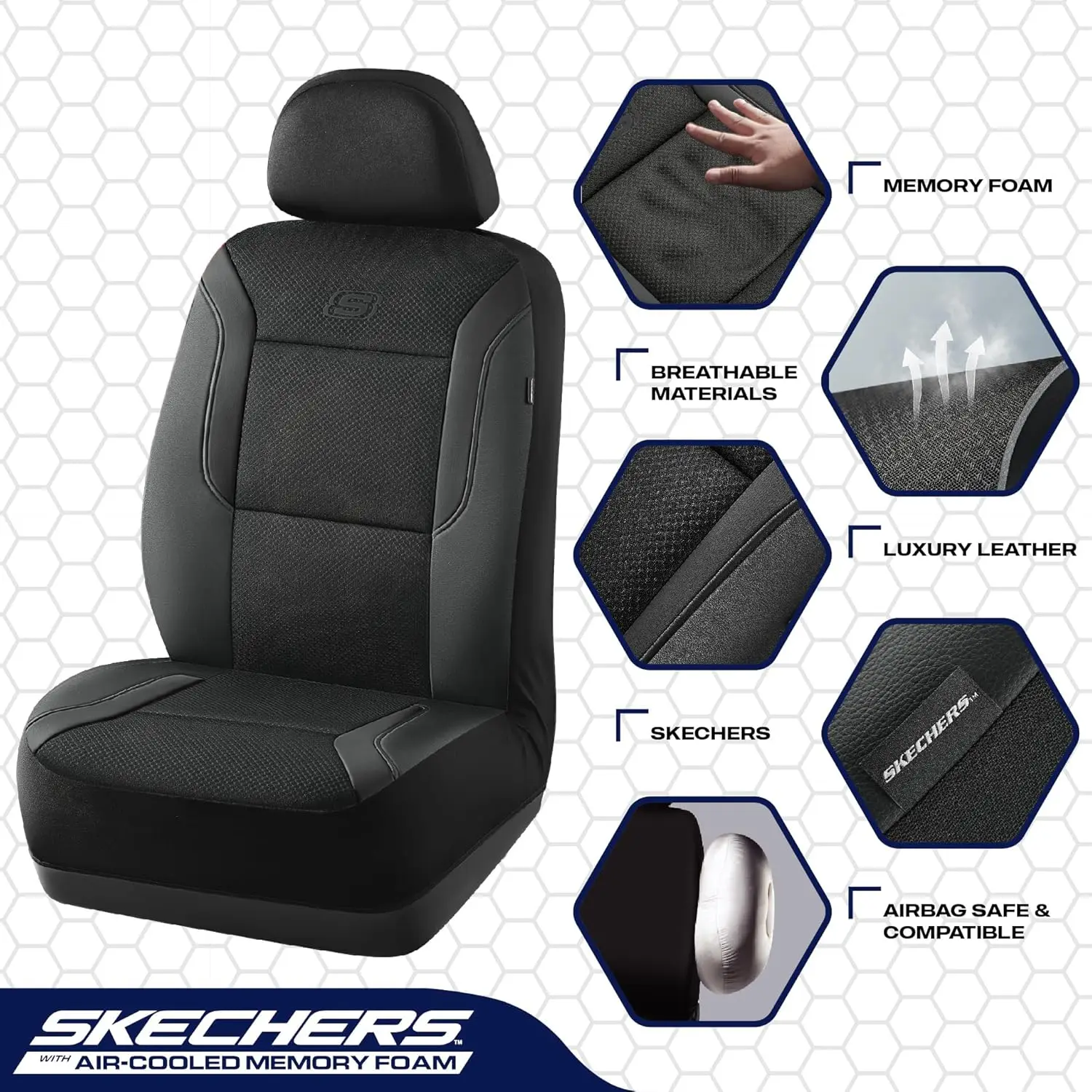 Memory Foam Car Seat Covers with Air Cool Mesh, Thick and Airbag Compatible for Most Vehicles in Black