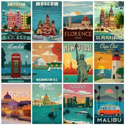 AZQSD Diamond Painting City Postcard Cross Stitch Needlework Full Square Round Drill Embroidery Landscape Street Home Decor