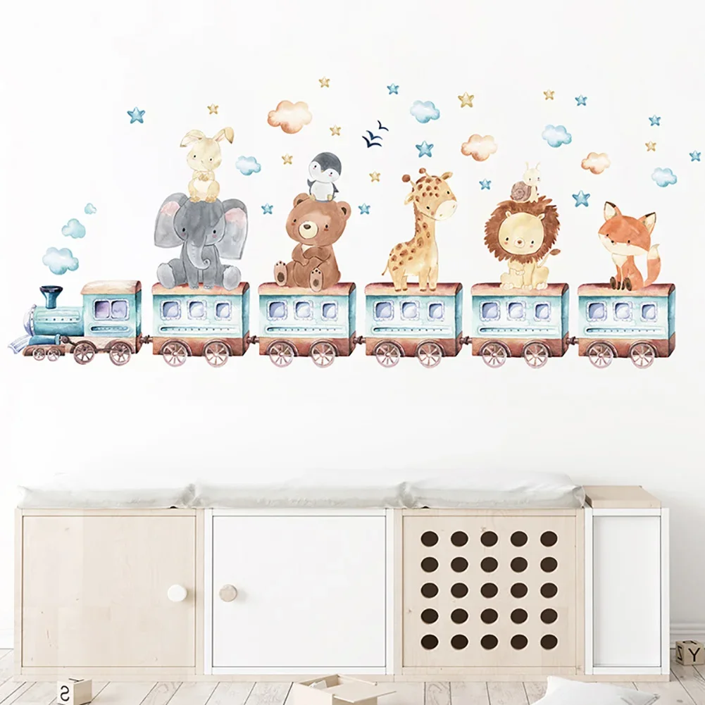 Cartoon Baby Room Wall Stickers Traffic Track/Animal Train Wall Decals for Kids Room Nursery Room Bedroom Decals Wallpapper