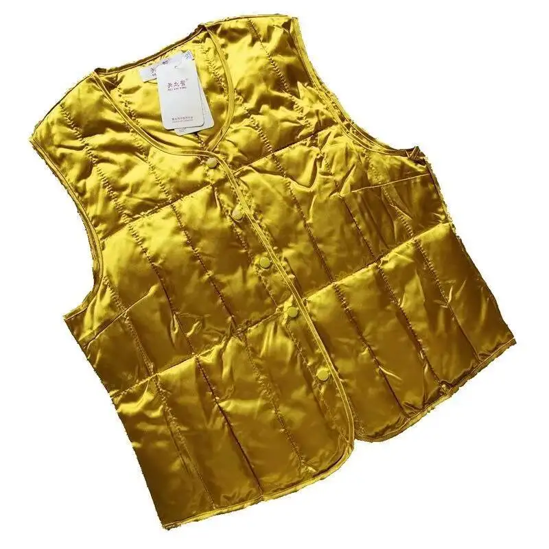 

Autumn Winter Glossy Down Cotton Party Club Vest Outerwears Women Plus Size Warm Coat Top