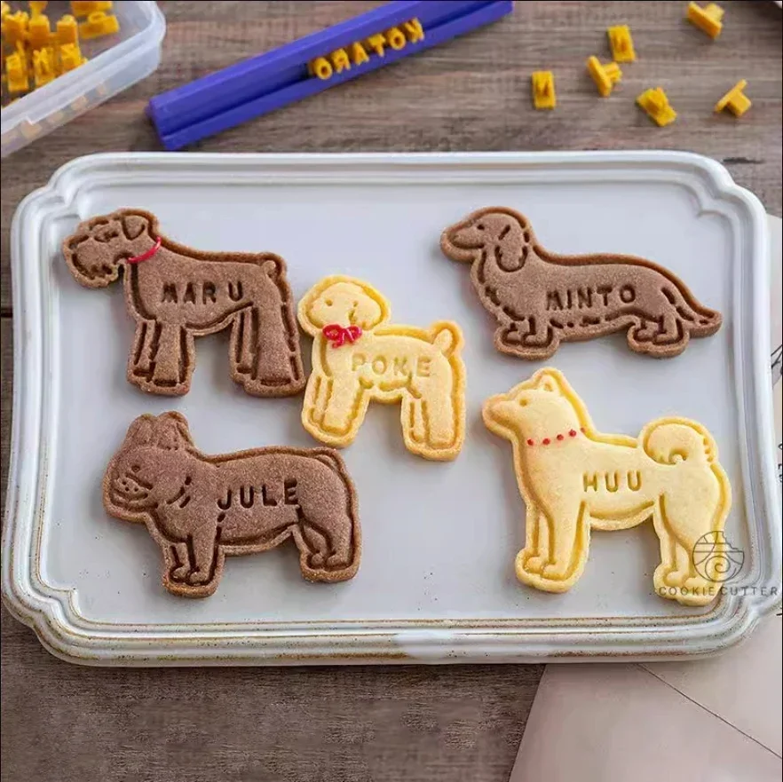 5Pcs/Set Dog Cookie Cutter Mold Cute Puppy Biscuit Stamp Embossers 3D Pastry Nut Jam Sandwich Cookie Hand Pressed Baking Items