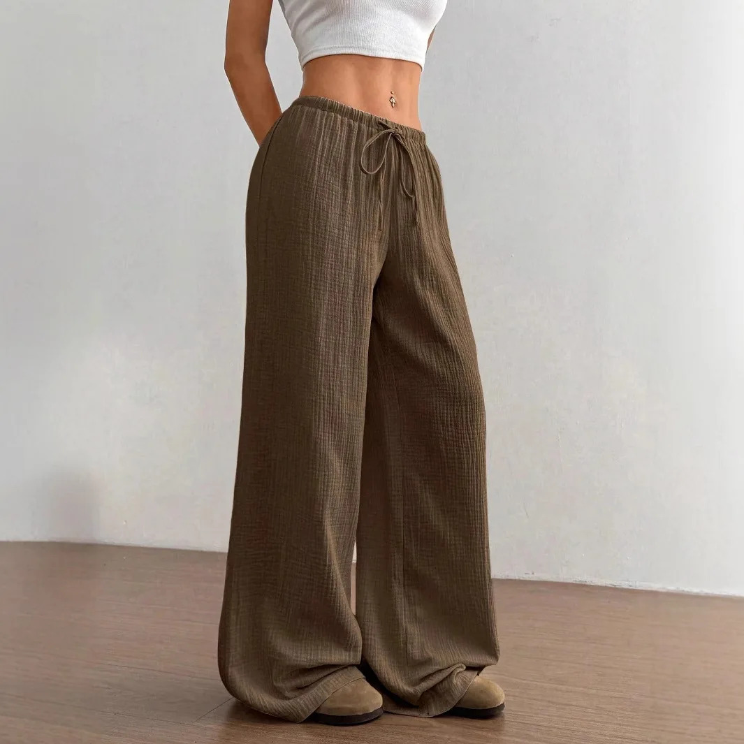 

2025 New Style Pure Cotton Fashion Casual Solid Color Loose Wide-Leg Floor-Length Trousers for Women