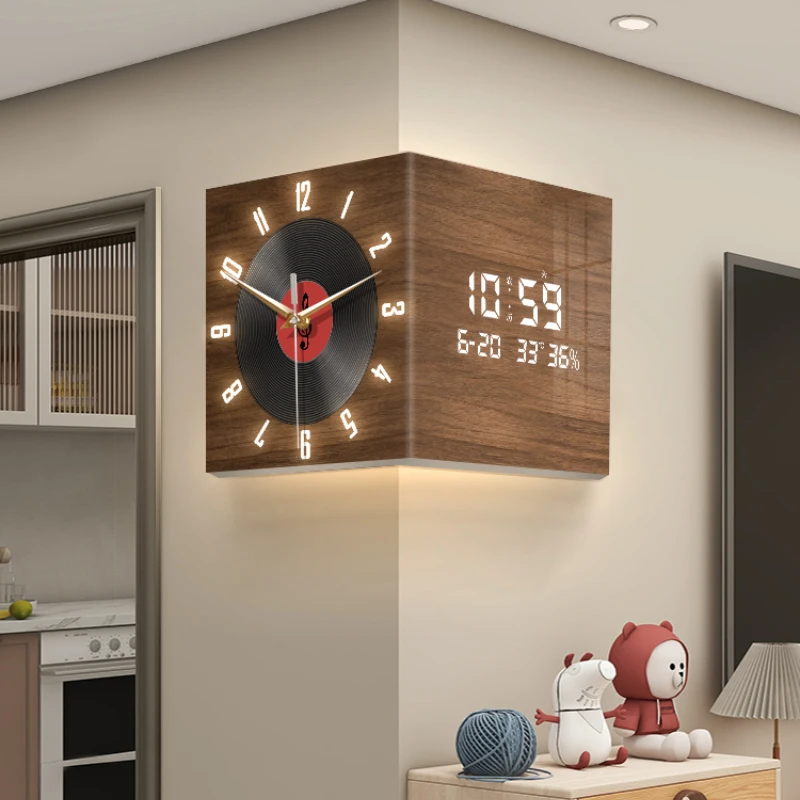 Medieval style living room corner clock perpetual calendar electronic double-sided wall corner wall lamp