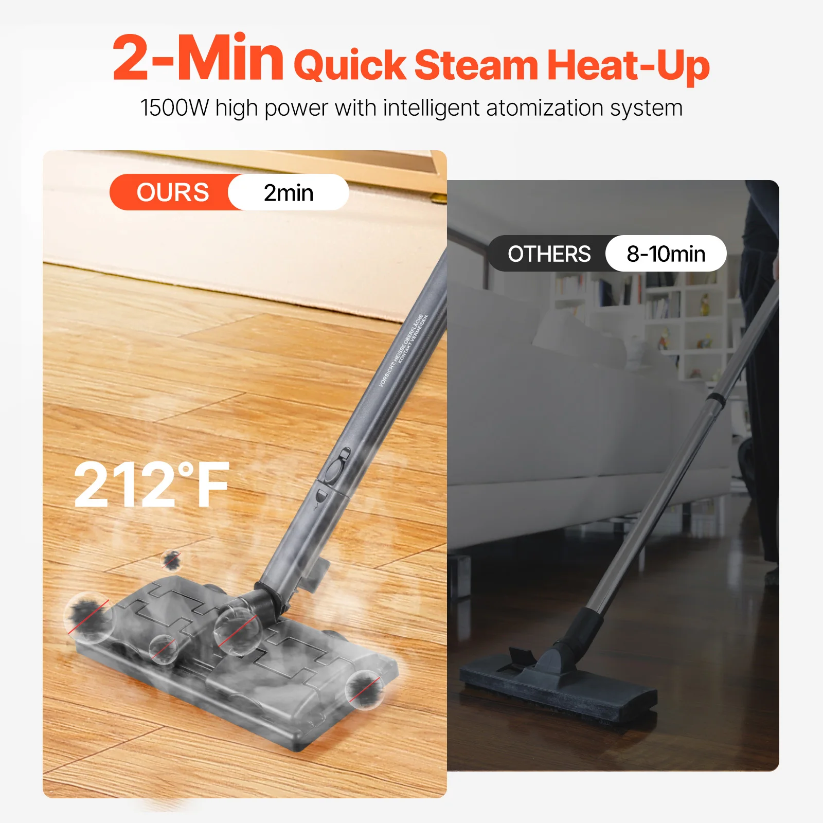 SucceBuy Steam Cleaner Multipurpose Powerful Steamer w/ 84.55oz Tank & Portable Handle for Grout Tile Floors Appliances Home Car