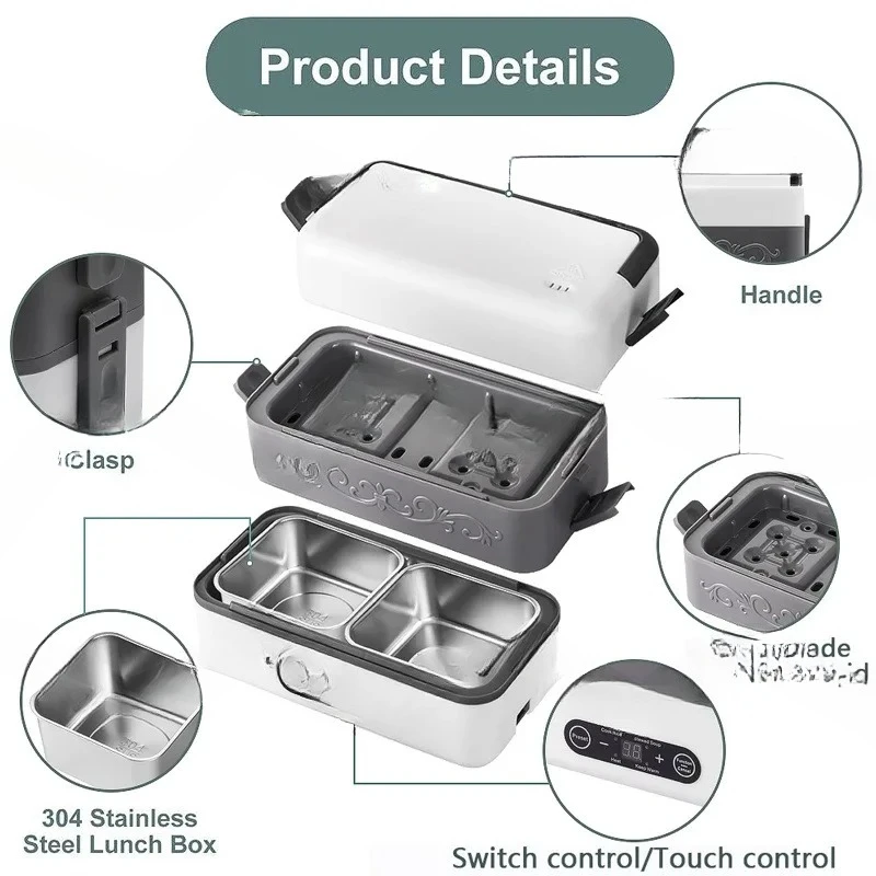 Large Capacity Electric Lunch Box Portable Intelligent Office Household Food Heater Pre-Heating Plug-In Steaming Cooking