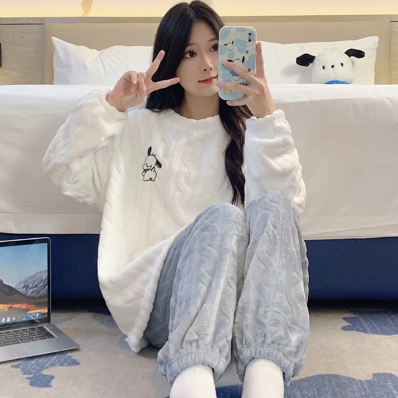 

Sanrio Pochacco Anime Women Pajamas Cartoon Printing Autumn Winter Thickened Warm Home Clothing Loose Leisure Comfortable Suit