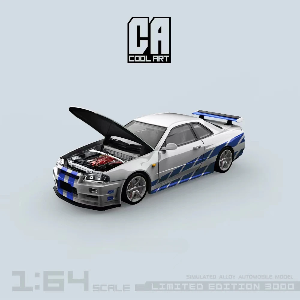 

** Предзаказ ** крутое искусство 1:64 Skyline R34 Z-Tune FNF серебристо-голубая литая модель автомобиля