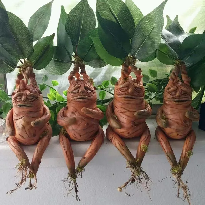 Mandrake Grass Resin Statue Landscape Ornament Art Figurine Crafts for Outdoor Garden Courtyard Living Room Office Decoration