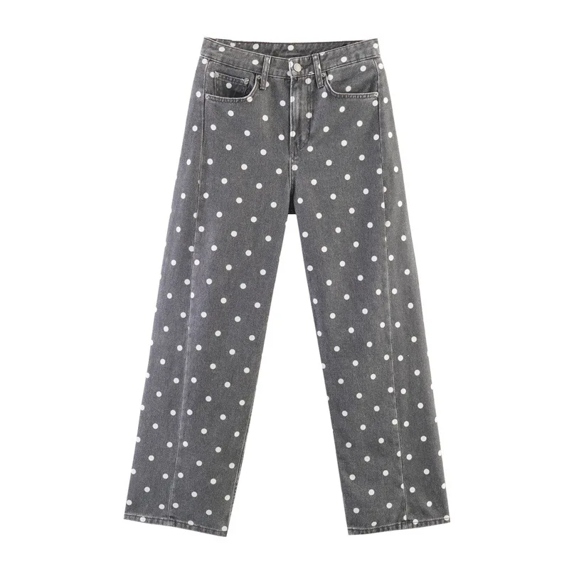 

Dave&di Shang Casual Loose Polka Dot Mid Waist Jeans Woman Clothes Women's Pants And Trousers