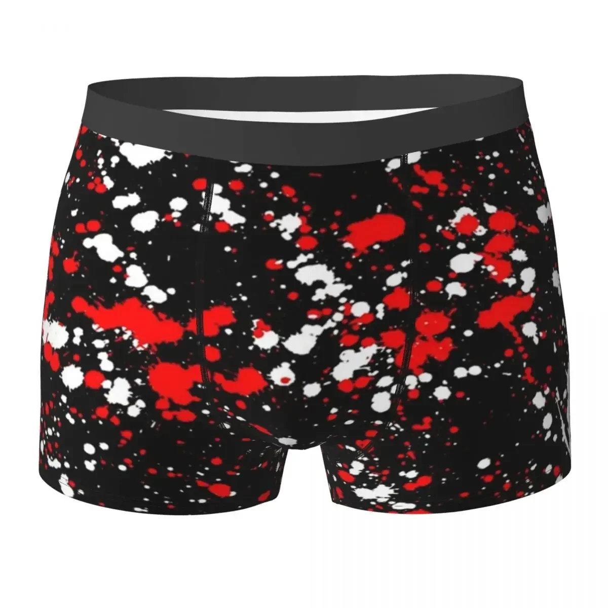 Boxer Underpants Shorts Red And White Paint Splatters On Black Panties Men's Ventilate Underwear for Homme Man Boyfriend Gifts