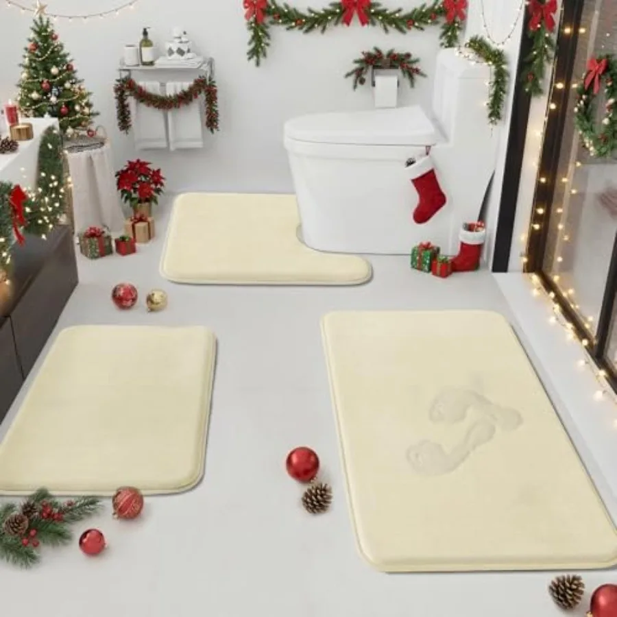 

HUXMEYSON Наборы ковриков для ванной комнаты, 3-х предметные нескользящие и быстросохнущие коврики для ванной, ультрамягкие бархатные коврики для ванной комнаты, туалета и ш