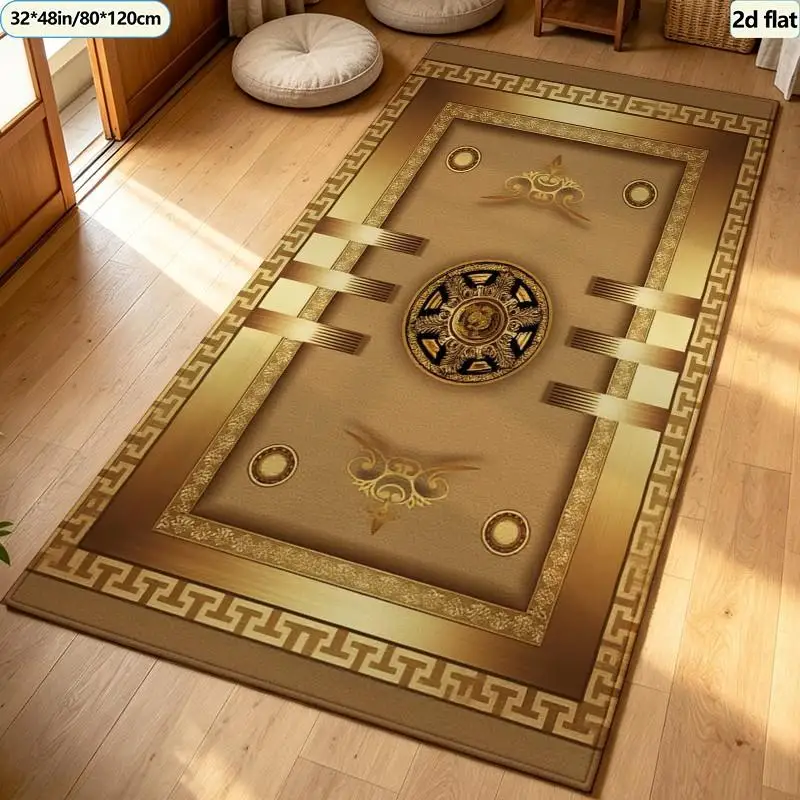 Classic Oriental Medallion Carpet Flooring Vintage Ornate Border Square Area Rug Luxury Home Living Room Floor Decor