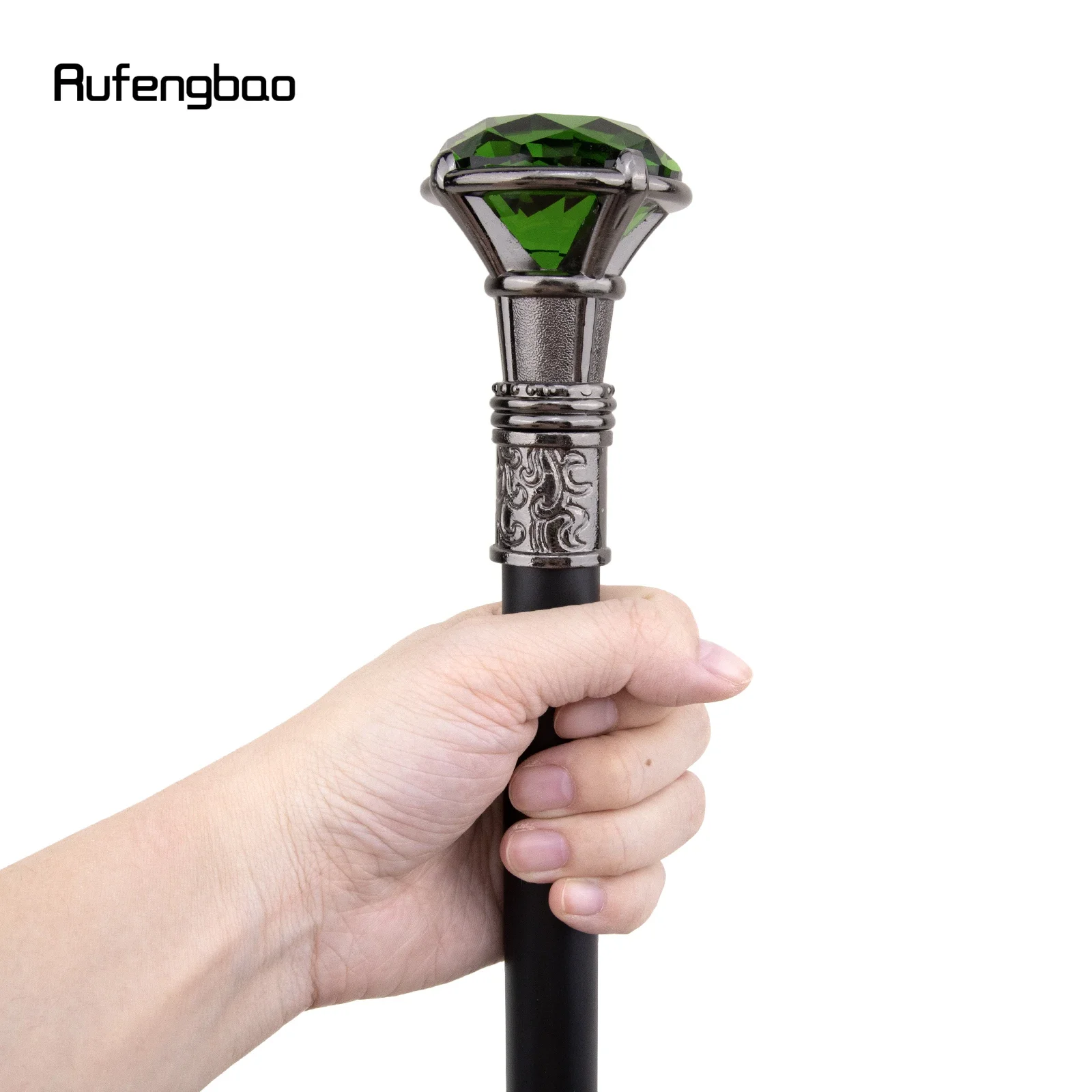 Green Diamond Type Silver  Single Joint Walking Stick Decorative Cospaly Party Fashionable Walking Cane Halloween Crosier 93cm