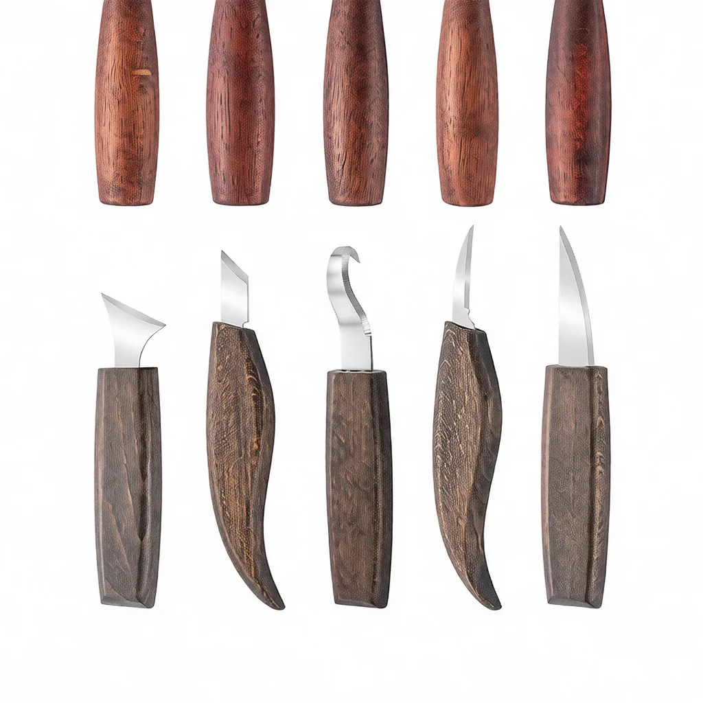 Professional Wood Carving Knives Set Walnut Handle Spoon Sculpting Cutter Precise Detail Whittling Tool For Craft Woodwork