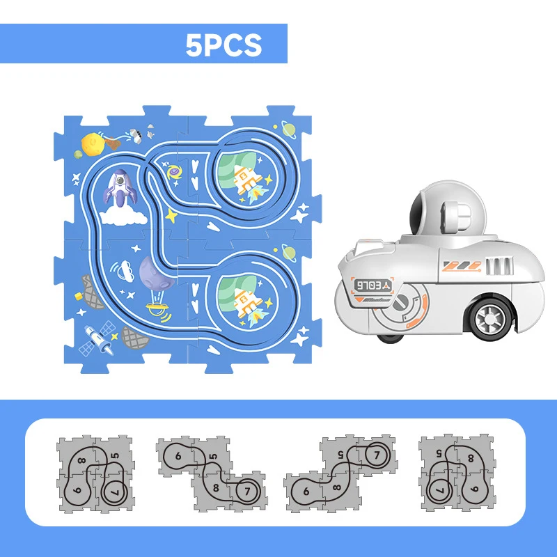 5/9/13 Stuks Kinderen Diy Spoor Speelgoed Auto Astronaut Minin Auto Set Kids Montage Puzzel spoor Tanks Auto Jongen Meisje Speelgoed Verjaardagscadeau