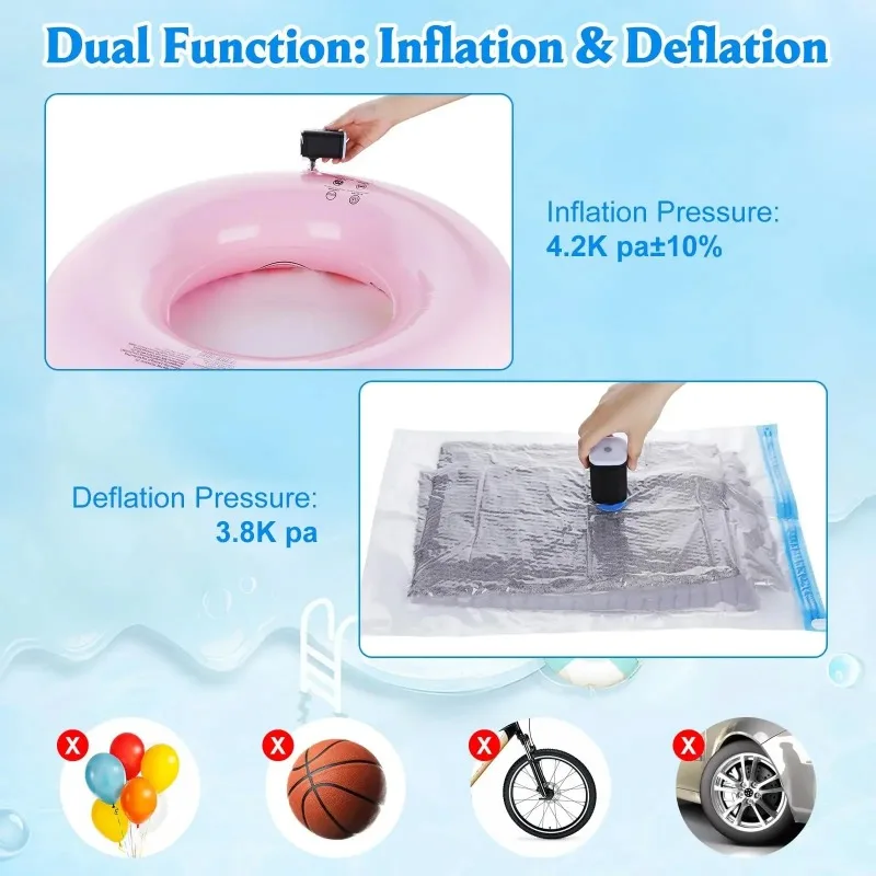 Portable Electric Air Pump Mini Wireless Air Compressor Quick Inflate/Deflate Pump with LED Light for Sofa Mattress Swim Ring