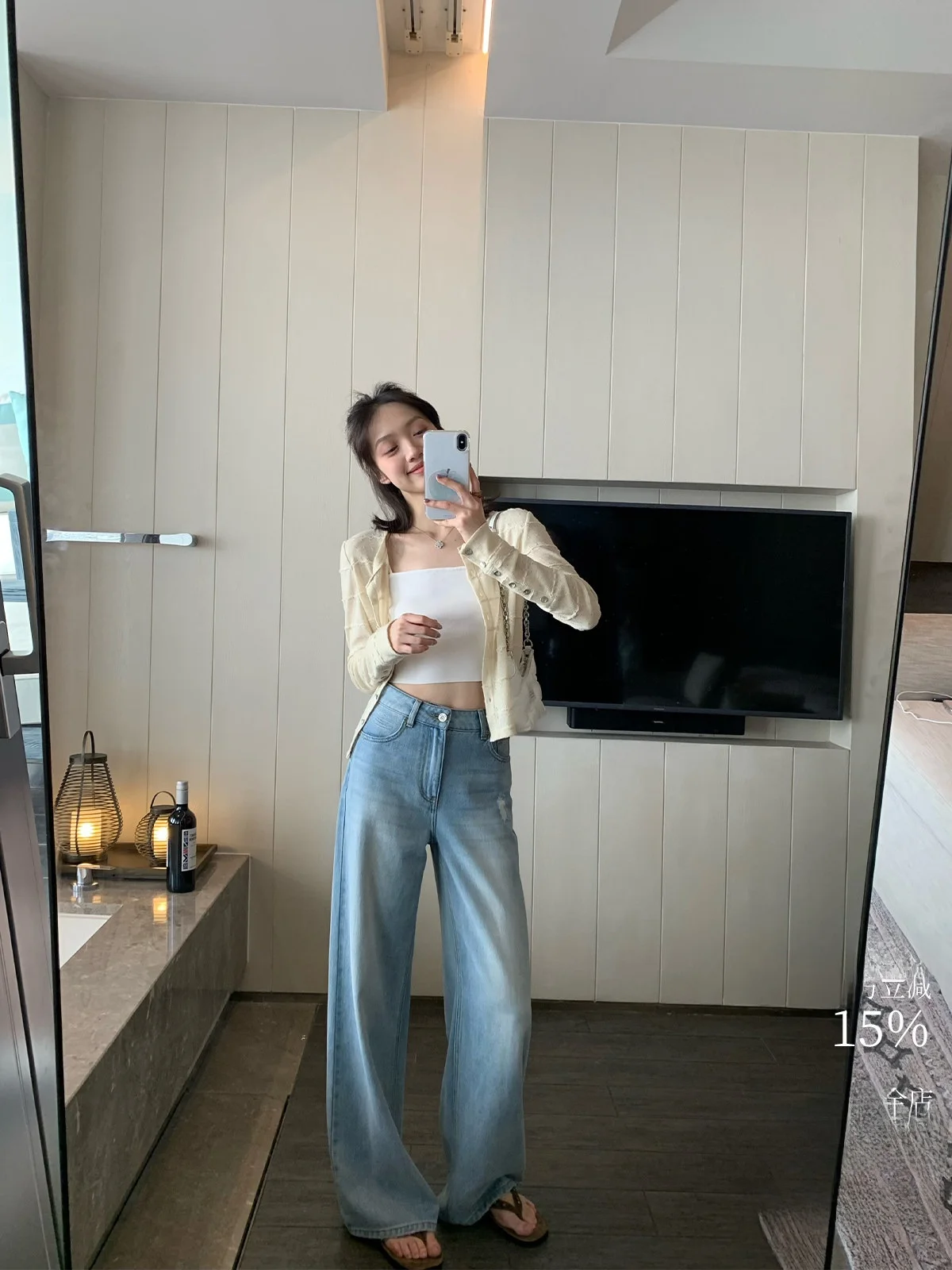 

Premium Quality Straight Leg Cotton Jeans Lightweight Casual Pants Summer Collection Ladies Fashion Spring Season Natural Waist