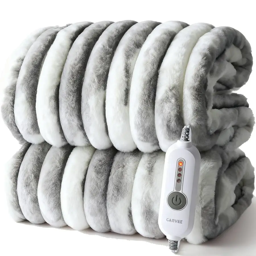

Electric Blanket Heated Throw, Heated Blanket Cozy Faux Rabbit Fur with 4 Heating Levels amp 4 Hours Auto Off, OverHeat Protecti
