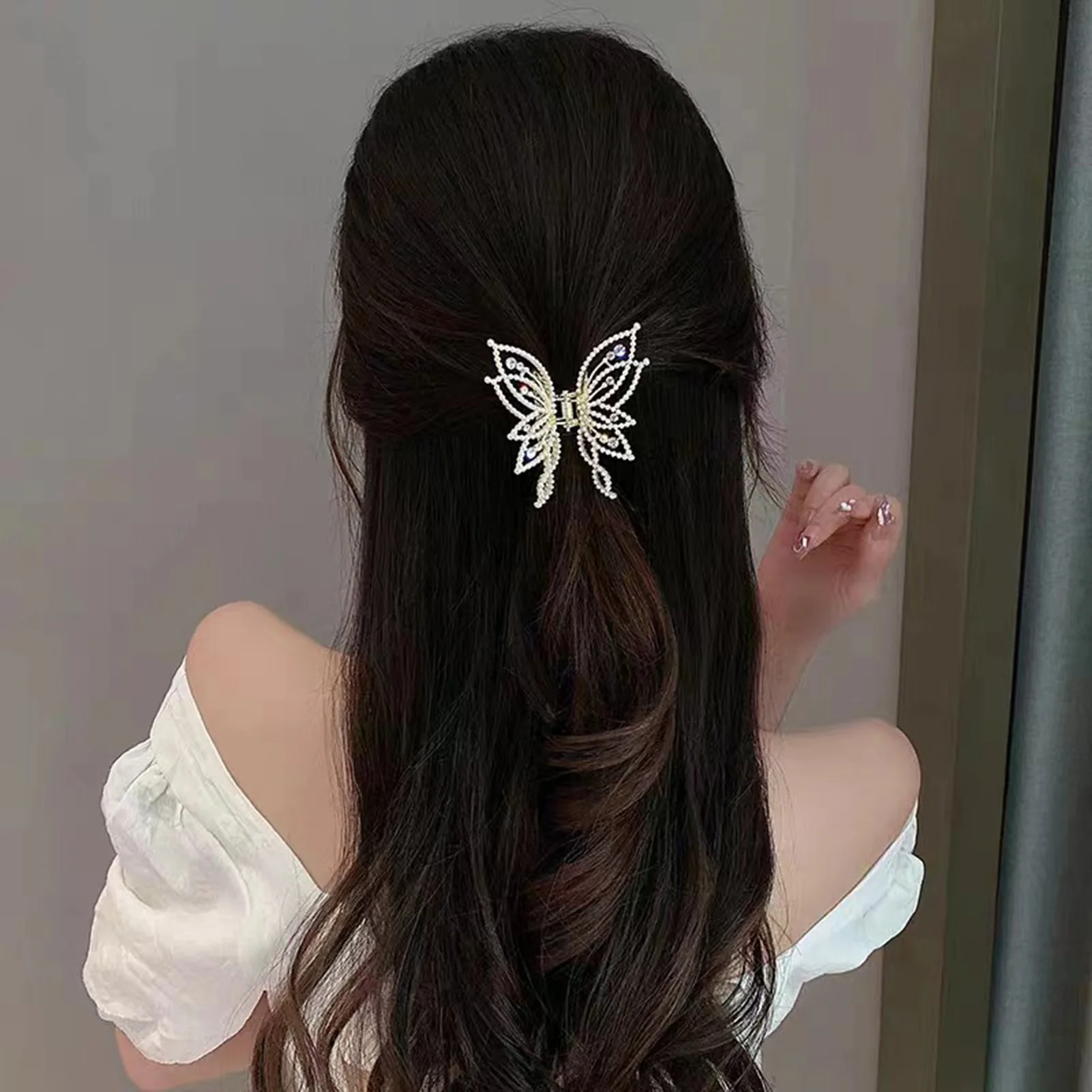 Butterfly Hair Claw Clips Nonslip Glossy Pearls Butterflies Clamp Crab Hair Clips Women Girls Daily Hair Jewelry Accessories