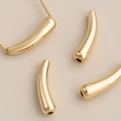 

14K Gold-plated Smooth Curved Tube Teardrop-Shaped through Hole Bead Pendant Handcrafted DIY Bracelet Necklace Accessory