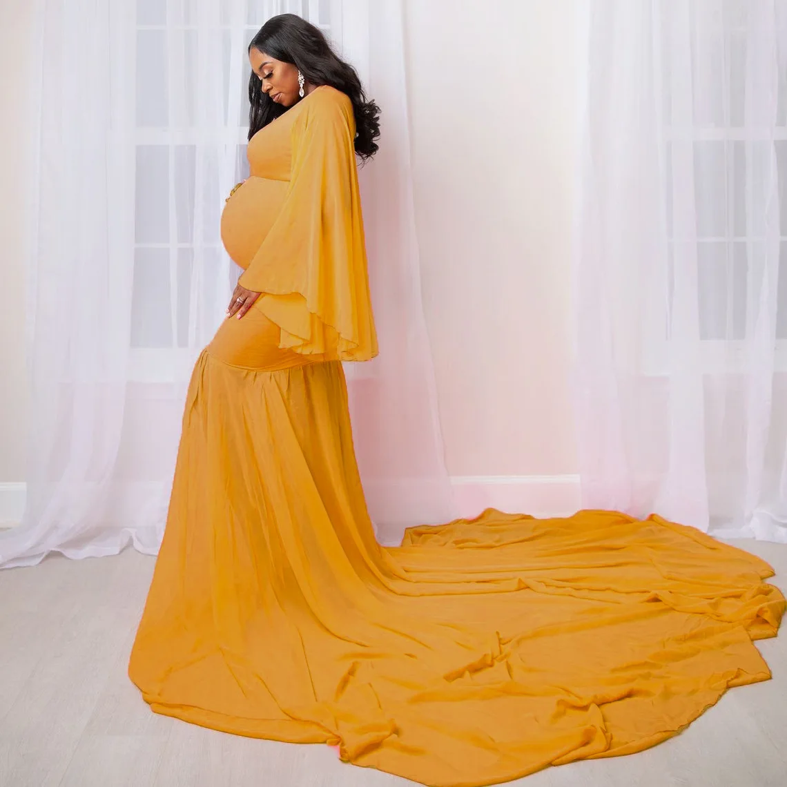 2024 Maternity Photo Shoot Long Dresses Baby Shower Dresses for Women Stretchy Pregnant Woman Photography Props Sexy Clothes