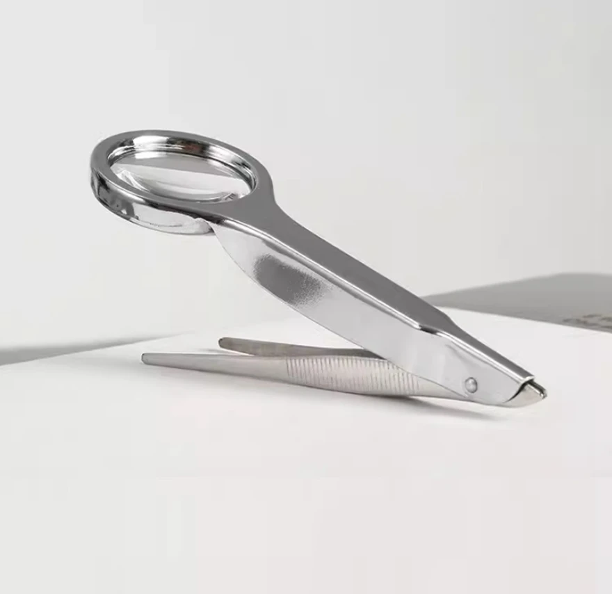 클립이 달린 금속 돋보기, 트위저 돋보기, 보석 스탬프, 질감 눈썹 문신, 아이라이너 화장품, 10x 