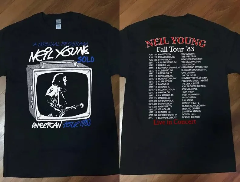 

Vintage 80s Neil Young Fall Tour '83 Live In Concert T-shirt, size S-5XL