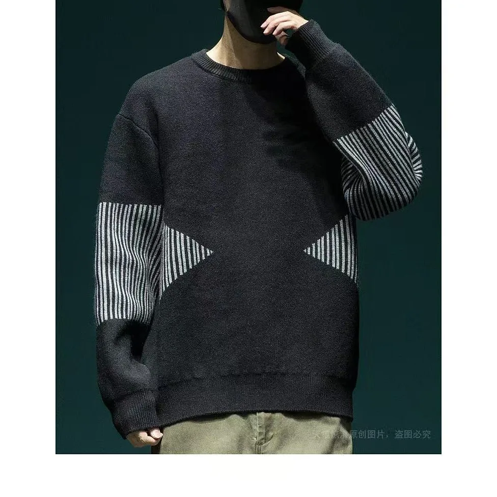 

Ретро модный брендовый вязаный свитер контрастного цвета для мужчин, новый свободный повседневный топ в ленивом стиле