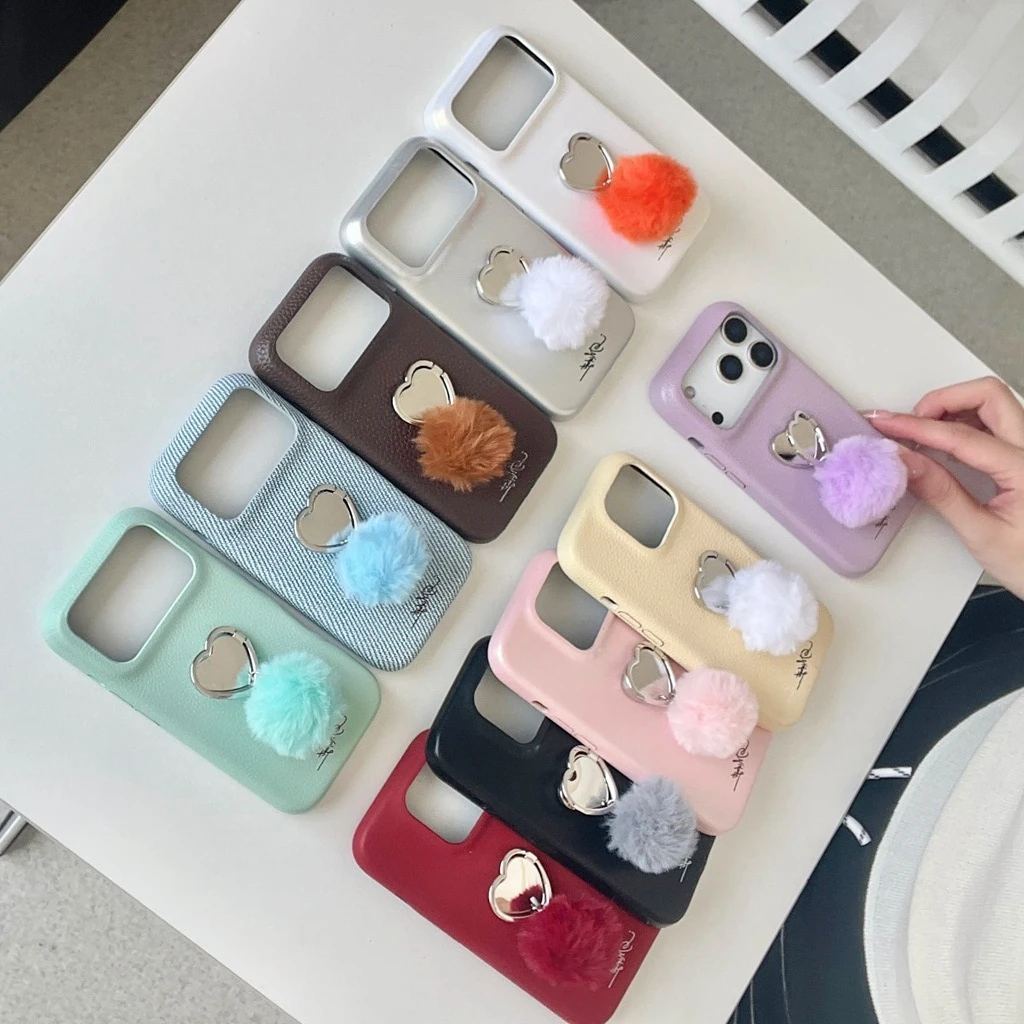 

Стильный кожаный плюшевый кулон с джинсовым узором, держатель для кольца на палец, чехол для телефона для iPhone 17, 16, 15, 14 Pro Max