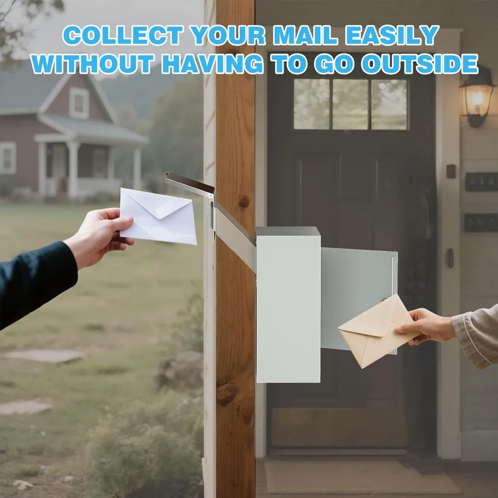 Pochar Through The Wall Drop Box مع قفل - صندوق بريد حائطي مع غطاء مقاوم للمطر ومزلق قابل للتعديل 10 بوصة - قفل عالي التحمل